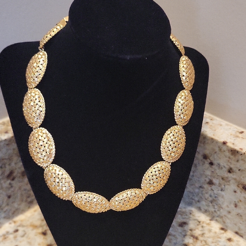 Nina Ricci Chunky Goldplated Basket Weave Textured Necklace